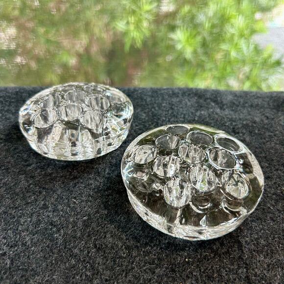Pair of Vintage Clear Glass 11 Hole Flower Frogs - Picture 9 of 12